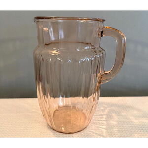 Vintage Pink Pillar Optic Glass Water Pitcher Unmarked Mid Century